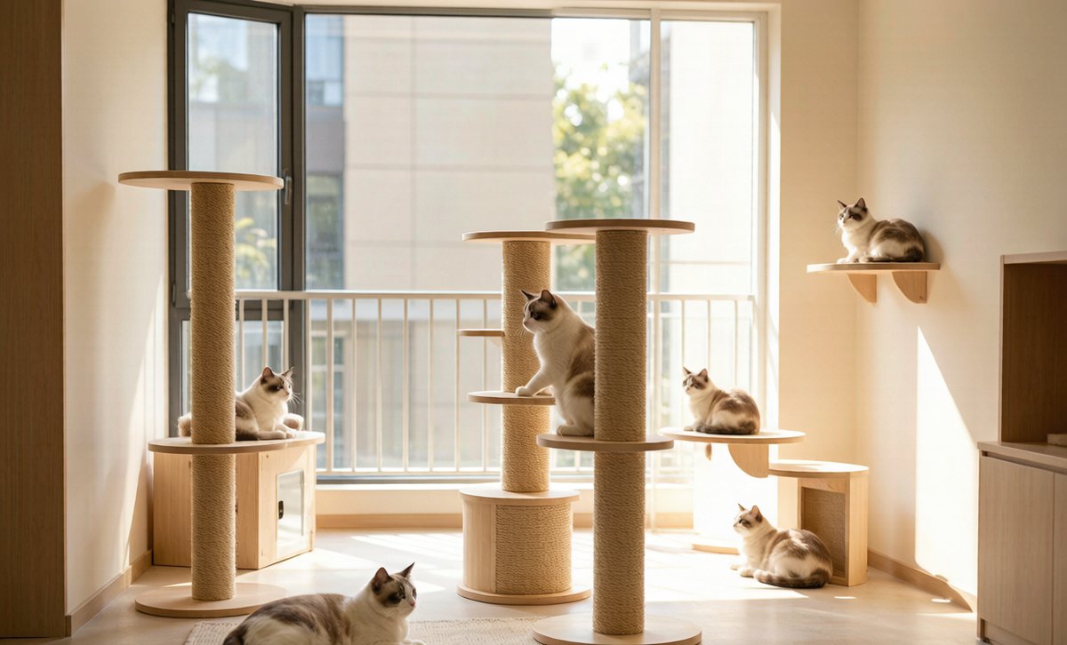 猫舍区:长毛 / 短毛 / 渐层独立空间(场景示意)